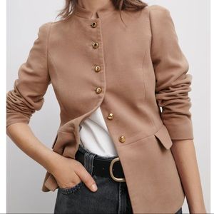 ZARA Tailored Mandarin Collar Blazer Beige Pink